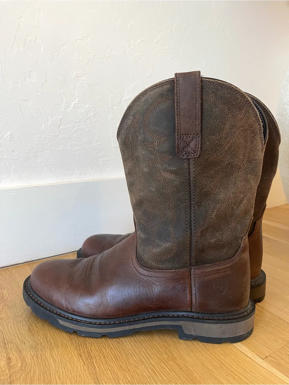 Ariat Groundbreaker Brown Leather Round Toe Work Pull On Cowboy Boots Size 10